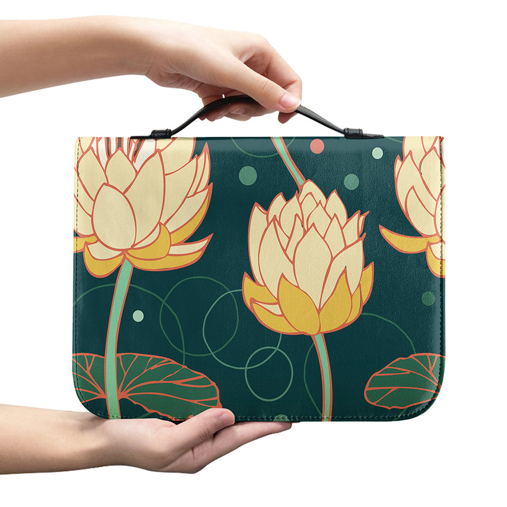 Vintage Lotus Pattern Print Leather Bible Cover