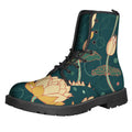 Vintage Lotus Pattern Print Lace-Up Boots