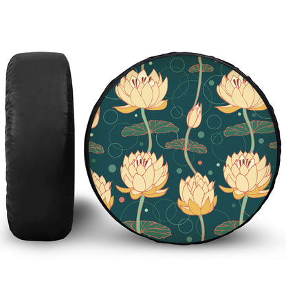 Vintage Lotus Pattern Print Leather Spare Tire Cover