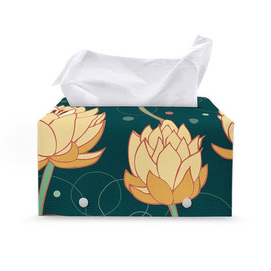 Vintage Lotus Pattern Print Leather Tissue Box Cover