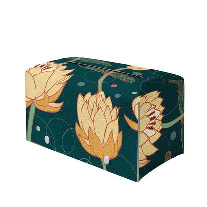 Vintage Lotus Pattern Print Leather Tissue Box Cover