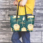 Vintage Lotus Pattern Print Leather Tote Bag
