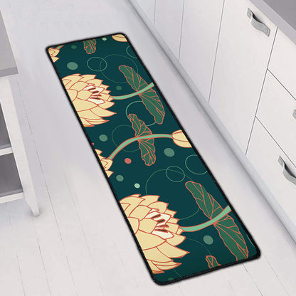 Vintage Lotus Pattern Print Long Kitchen Mat