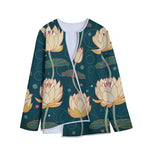Vintage Lotus Pattern Print Long Sleeve Short Coat