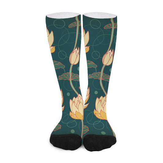 Vintage Lotus Pattern Print Long Socks