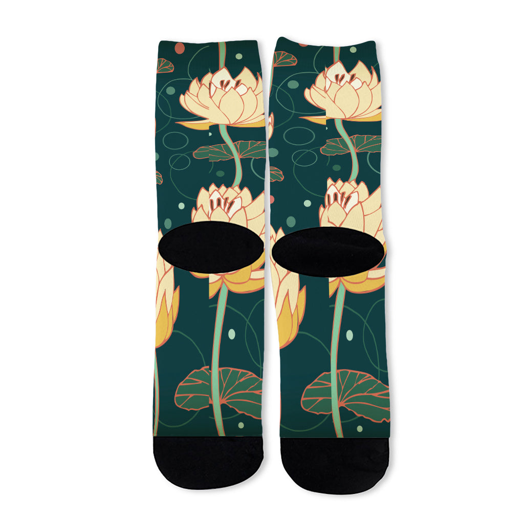 Vintage Lotus Pattern Print Long Socks