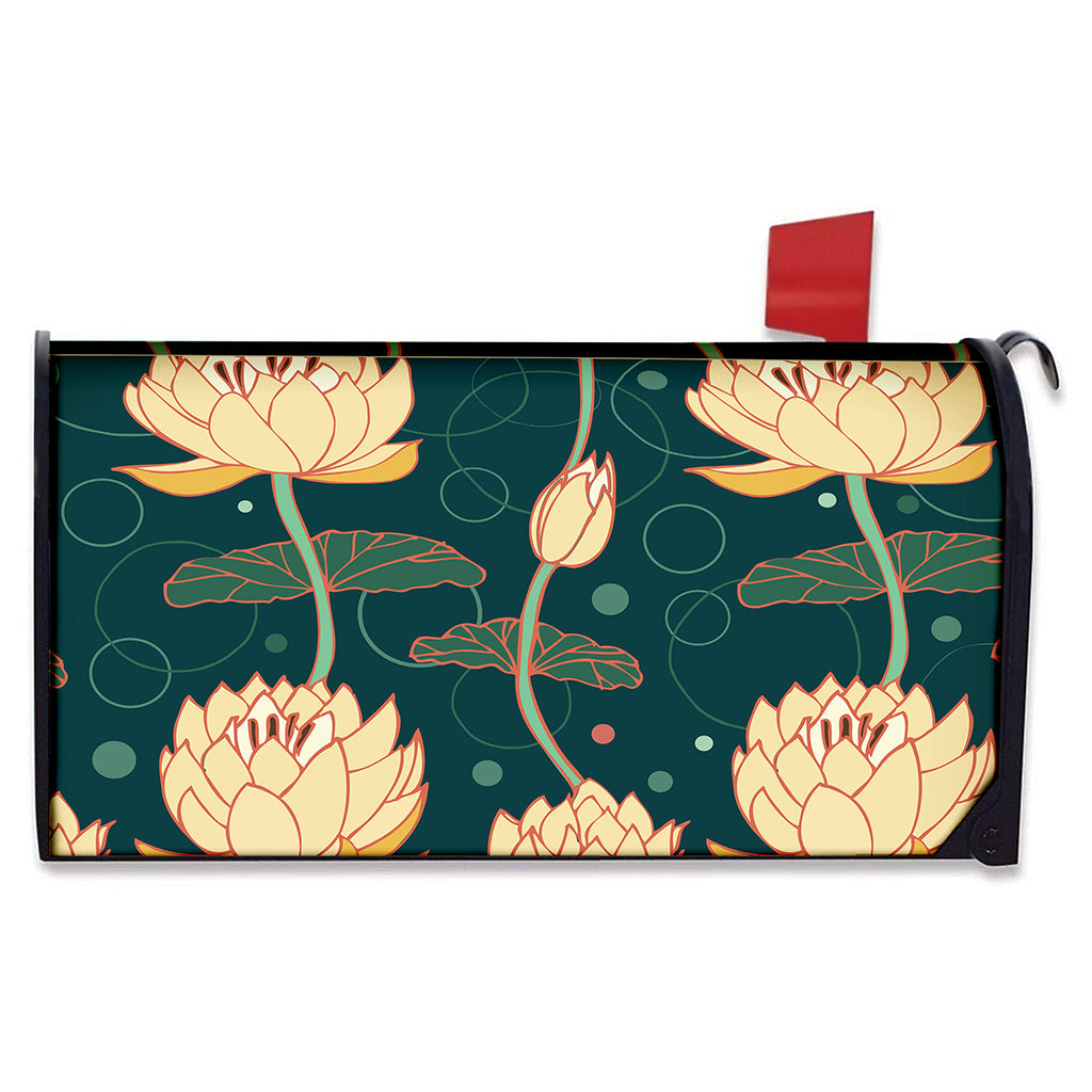 Vintage Lotus Pattern Print Mailbox Cover