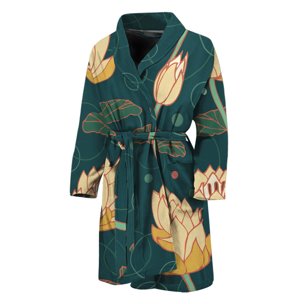 Vintage Lotus Pattern Print Men's Bathrobe