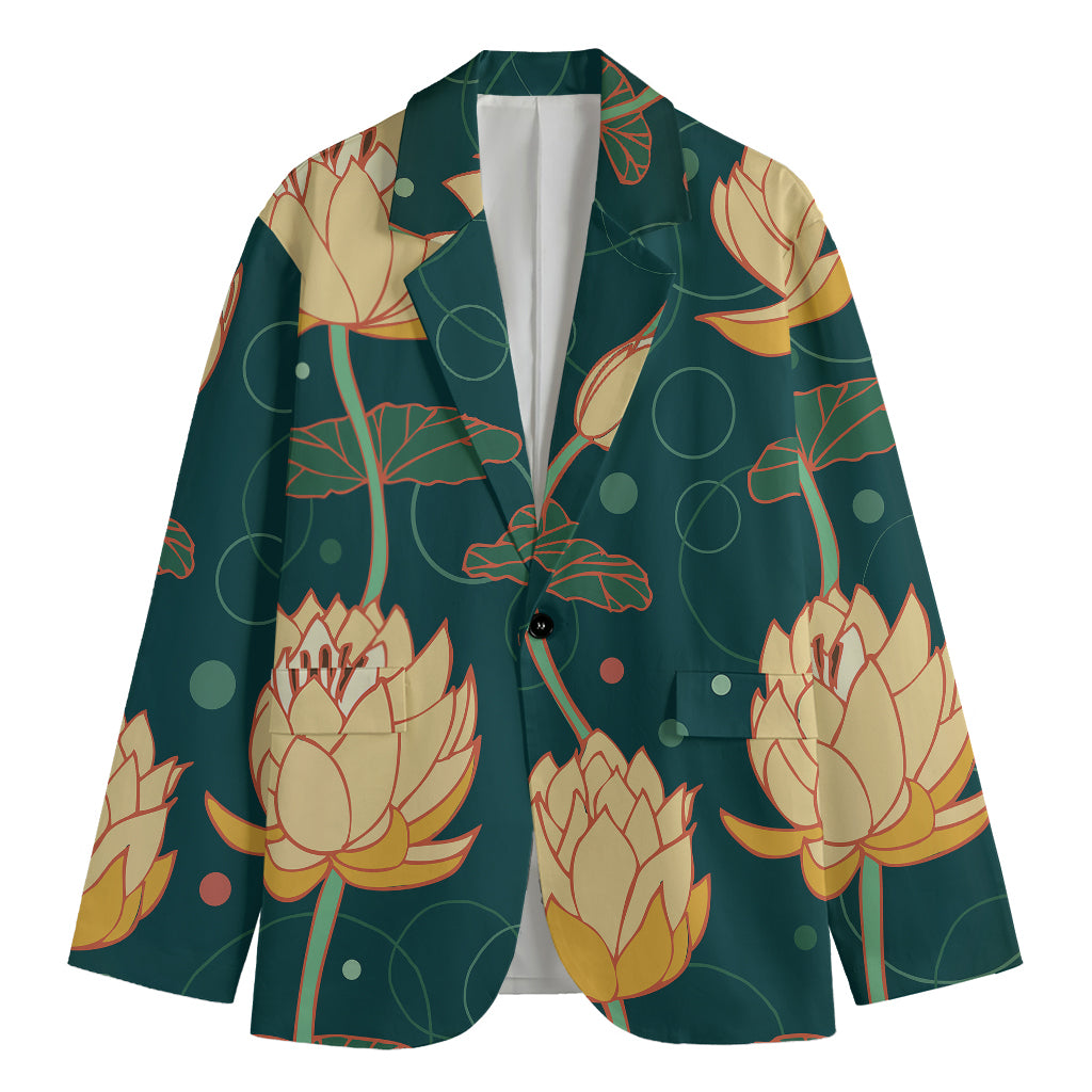 Vintage Lotus Pattern Print Men's Blazer