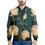 Vintage Lotus Pattern Print Men's Bomber Jacket