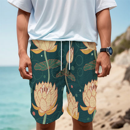Vintage Lotus Pattern Print Men's Cargo Shorts