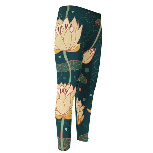 Vintage Lotus Pattern Print Men's Compression Pants