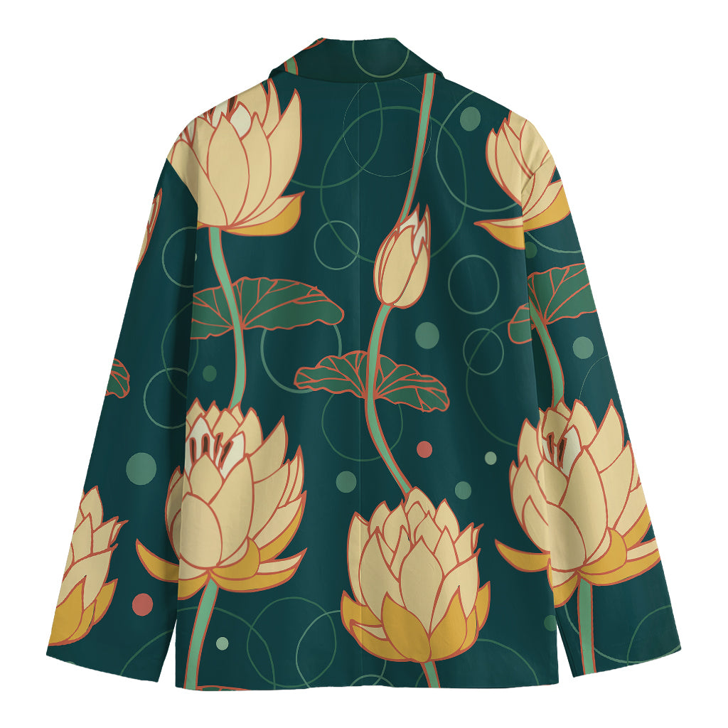 Vintage Lotus Pattern Print Men's Cotton Blazer