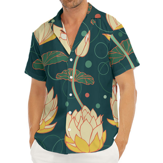 Vintage Lotus Pattern Print Men's Deep V-Neck Shirt