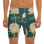 Vintage Lotus Pattern Print Men's Long Boxer Briefs