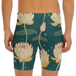 Vintage Lotus Pattern Print Men's Long Boxer Briefs