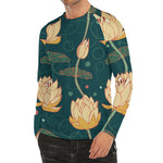 Vintage Lotus Pattern Print Men's Long Sleeve Rash Guard