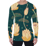 Vintage Lotus Pattern Print Men's Long Sleeve T-Shirt