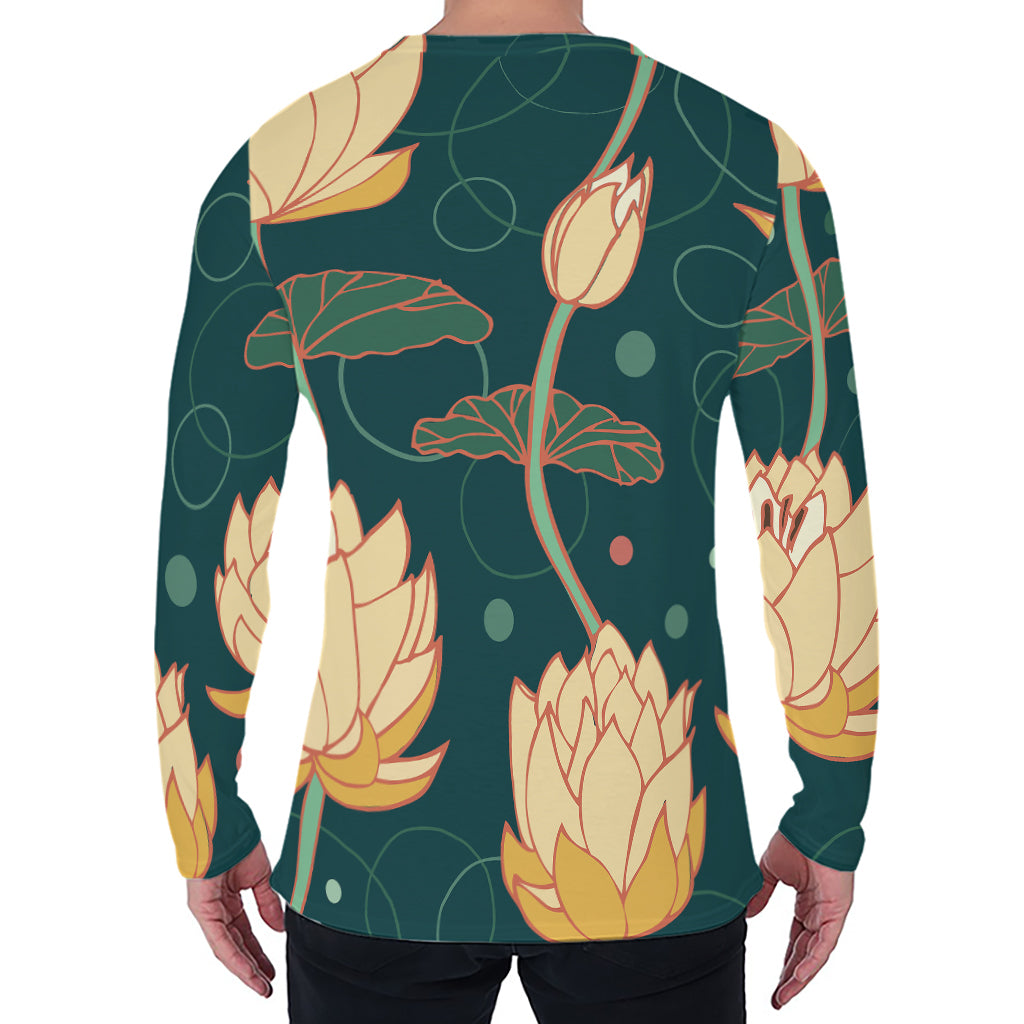 Vintage Lotus Pattern Print Men's Long Sleeve T-Shirt