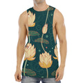 Vintage Lotus Pattern Print Men's Muscle Tank Top