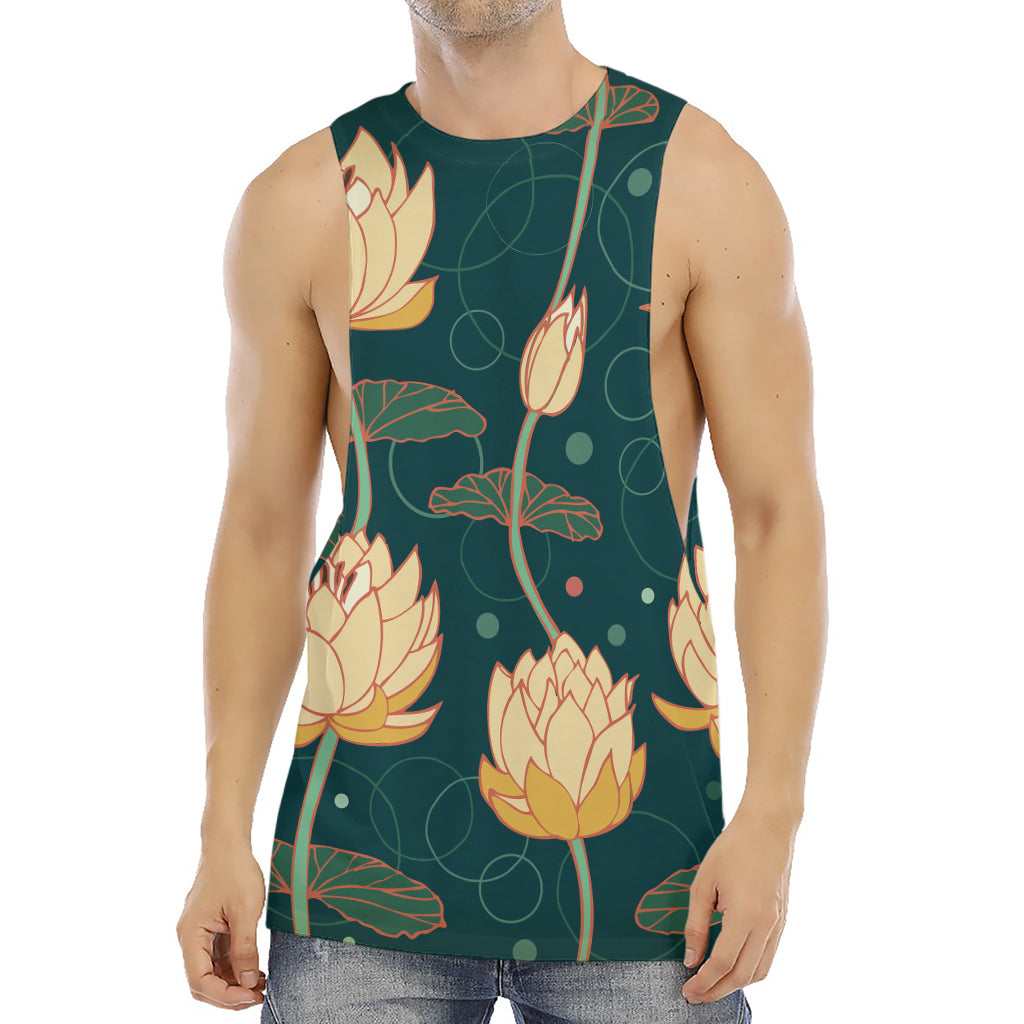 Vintage Lotus Pattern Print Men's Muscle Tank Top