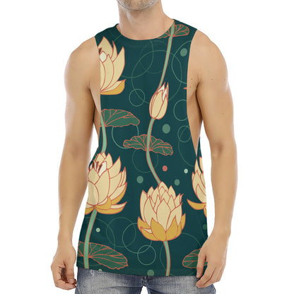 Vintage Lotus Pattern Print Men's Muscle Tank Top