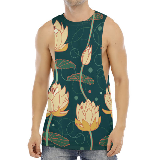 Vintage Lotus Pattern Print Men's Muscle Tank Top