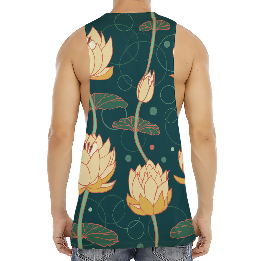 Vintage Lotus Pattern Print Men's Muscle Tank Top
