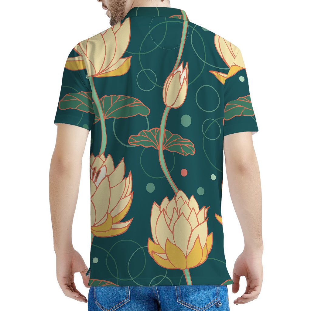 Vintage Lotus Pattern Print Men's Polo Shirt
