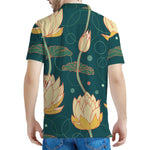 Vintage Lotus Pattern Print Men's Polo Shirt