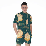 Vintage Lotus Pattern Print Men's Rompers