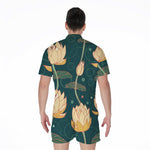 Vintage Lotus Pattern Print Men's Rompers