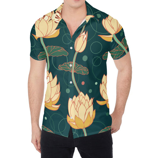 Vintage Lotus Pattern Print Men's Shirt