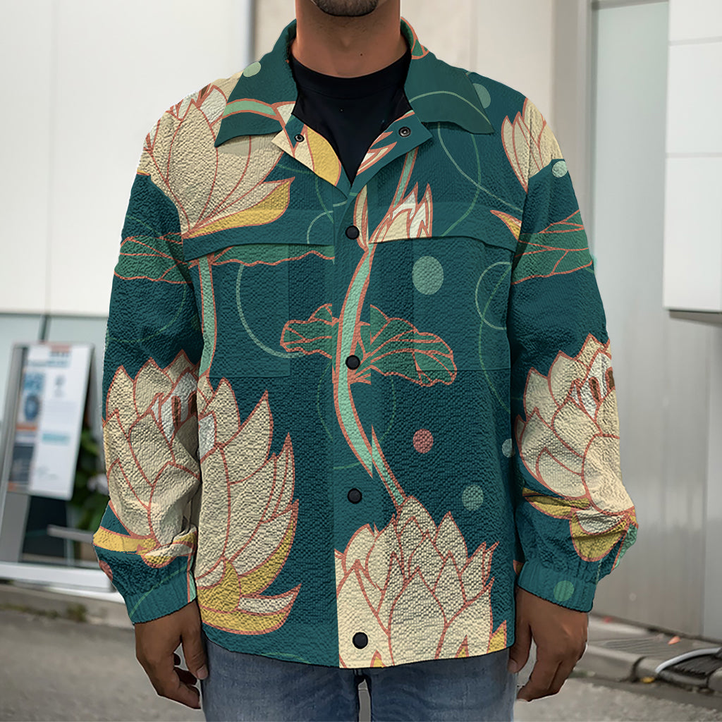Vintage Lotus Pattern Print Men's Shirt Jacket
