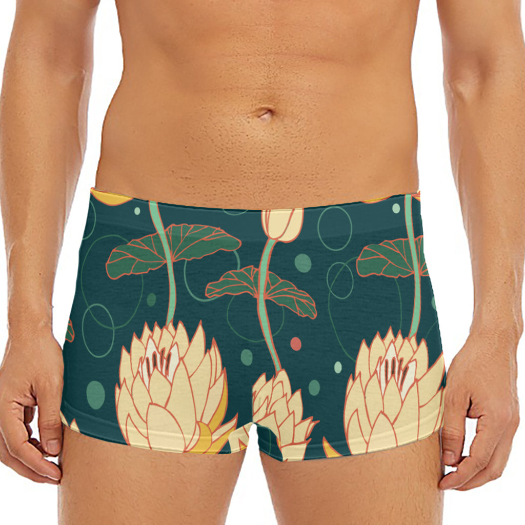 Vintage Lotus Pattern Print Men's Short Boxer Briefs