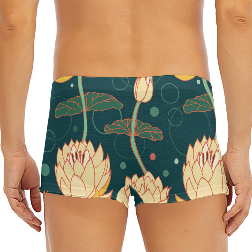 Vintage Lotus Pattern Print Men's Short Boxer Briefs