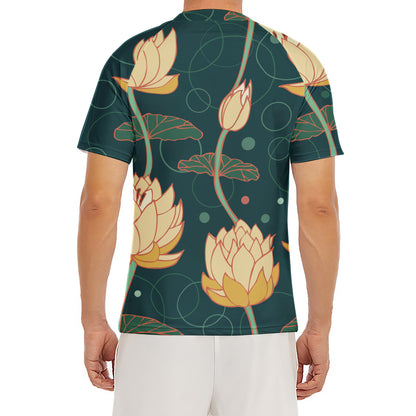 Vintage Lotus Pattern Print Men's Short Sleeve Rash Guard