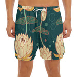 Vintage Lotus Pattern Print Men's Split Running Shorts