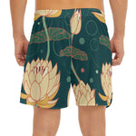 Vintage Lotus Pattern Print Men's Split Running Shorts