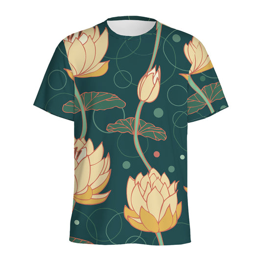 Vintage Lotus Pattern Print Men's Sports T-Shirt