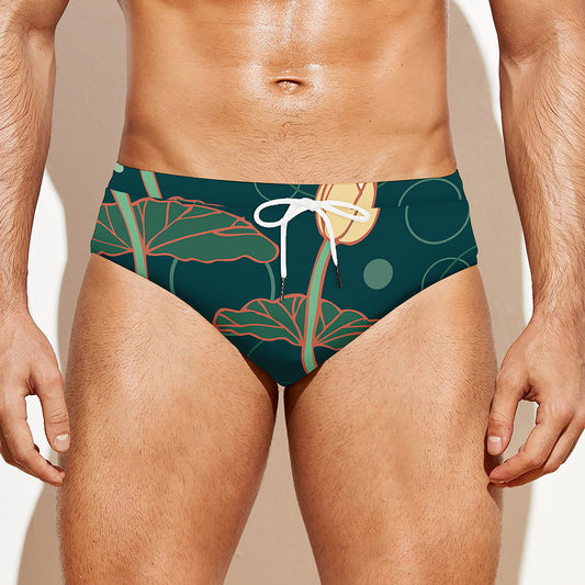 Vintage Lotus Pattern Print Men's Swim Briefs