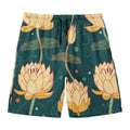 Vintage Lotus Pattern Print Men's Swim Trunks