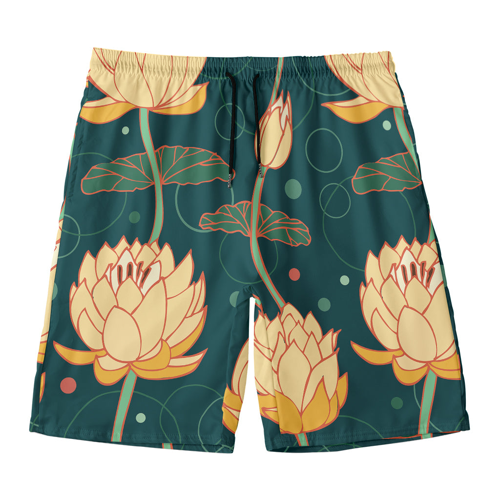 Vintage Lotus Pattern Print Men's Swim Trunks