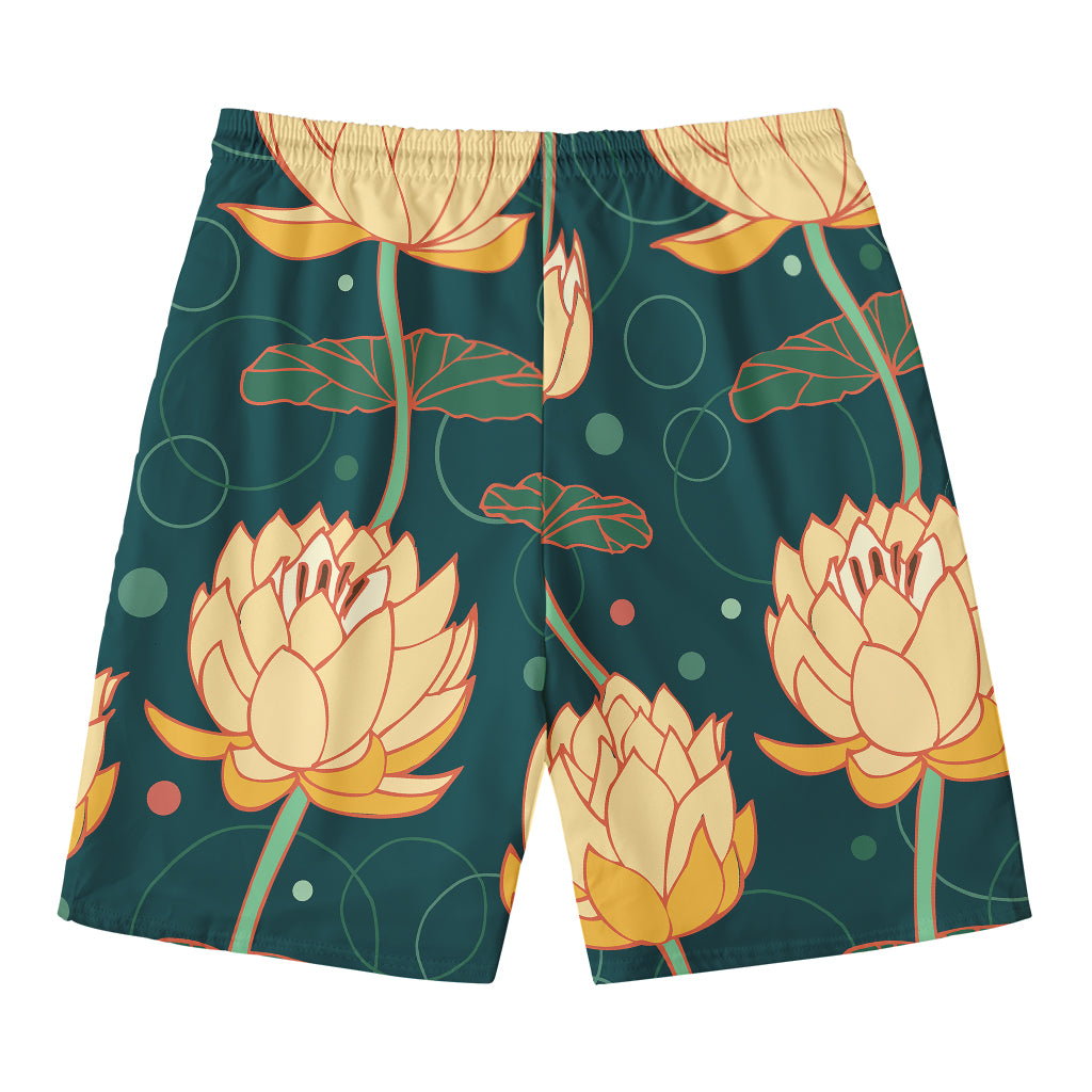 Vintage Lotus Pattern Print Men's Swim Trunks