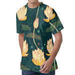 Vintage Lotus Pattern Print Men's Velvet T-Shirt