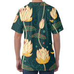 Vintage Lotus Pattern Print Men's Velvet T-Shirt