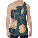 Vintage Lotus Pattern Print Men's Velvet Tank Top
