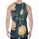 Vintage Lotus Pattern Print Men's Velvet Tank Top