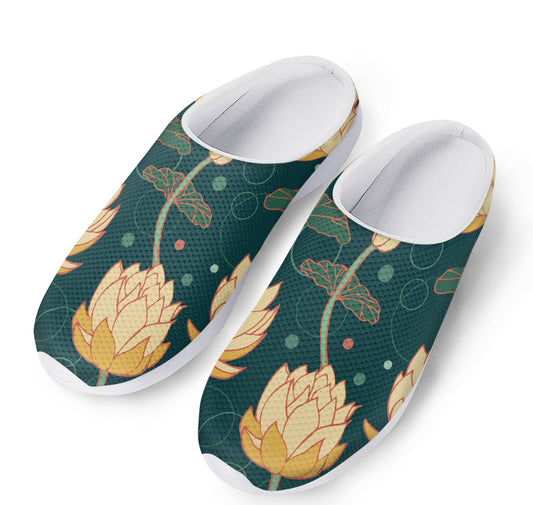 Vintage Lotus Pattern Print Mesh Casual Shoes