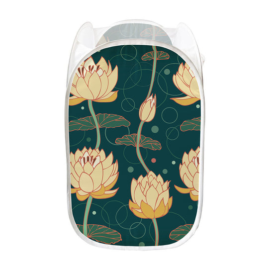 Vintage Lotus Pattern Print Mesh Laundry Hamper